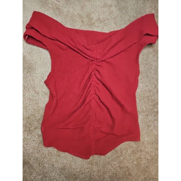 Free People This Cutie off the Shoulder Crop Top Red Size Large - Picture 4 of 6
